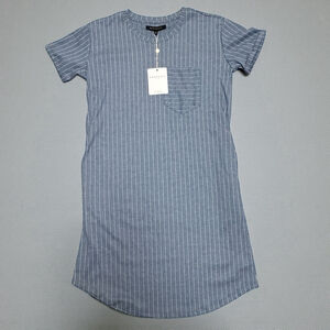 Downeast Wander Dress Blue Pinstripe Tie Waist Short Sleeve Size Small NWT